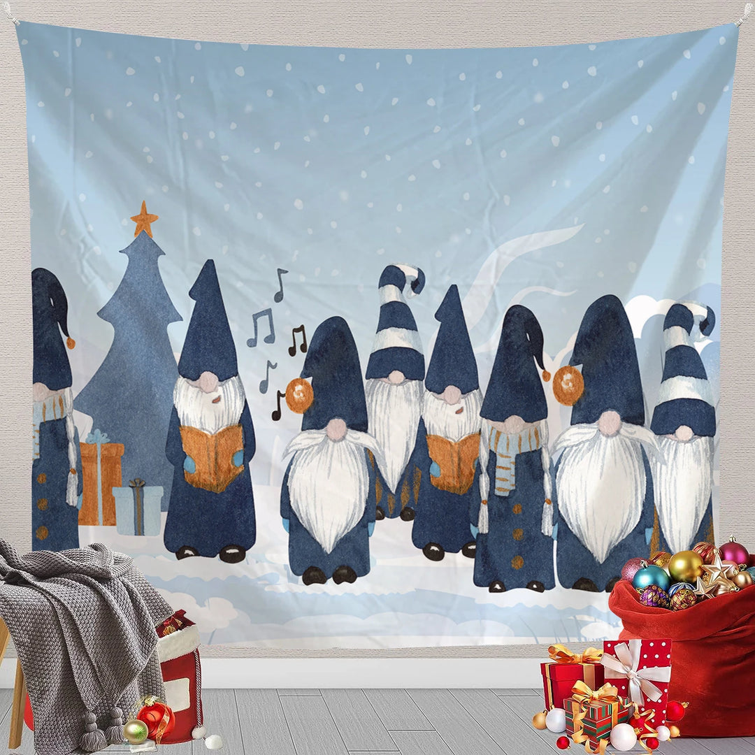 Christmas Scene Snowman, Santa Claus, Wall Tapestry Art