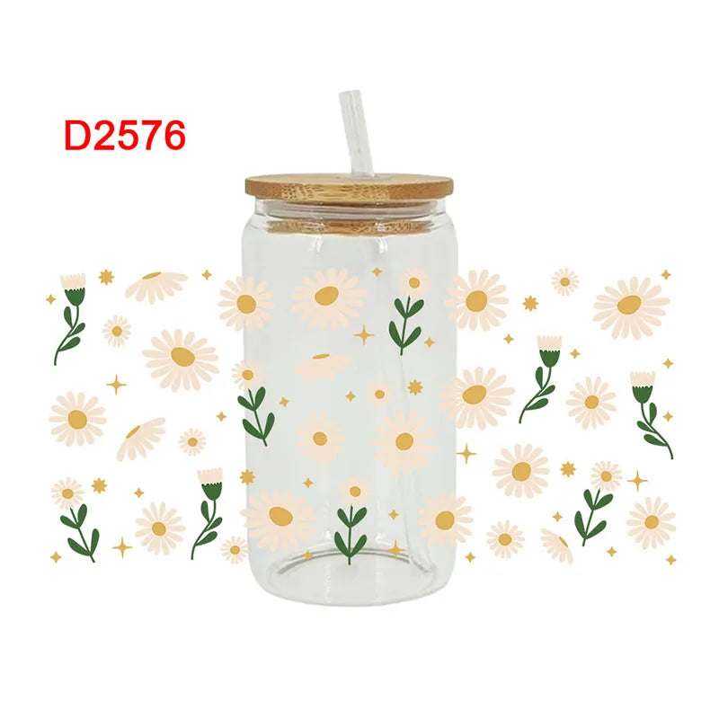 3D UV DTF Transfers Stickers 16oz Cup Wraps Butterfly Mushroom Flower Printed For DIY Glass Ceramic Metal Leather Etc. D2539