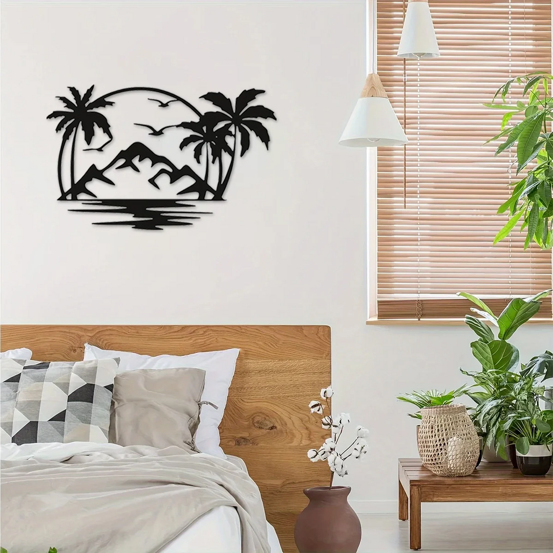 metal iron  Tropical Palm Tree Wall Plaque Decorative Metal Art Outdoor Indoor Use Garden Livingroom Bedroom Background Home Dec