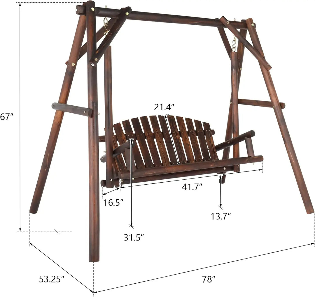 VINGLI Heavy Duty 880 LBS Wooden Patio Porch Swing with A-Frame Stand, Hanging Swing Bench Chair with Frame for Outside