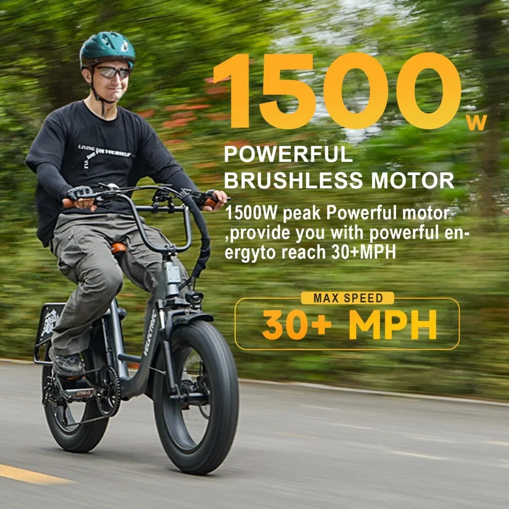 1500W Peak Electric Bike for Adults, 48V 20Ah Removable Battery Max Range 80Miles & 30MPH Electric Bicycle