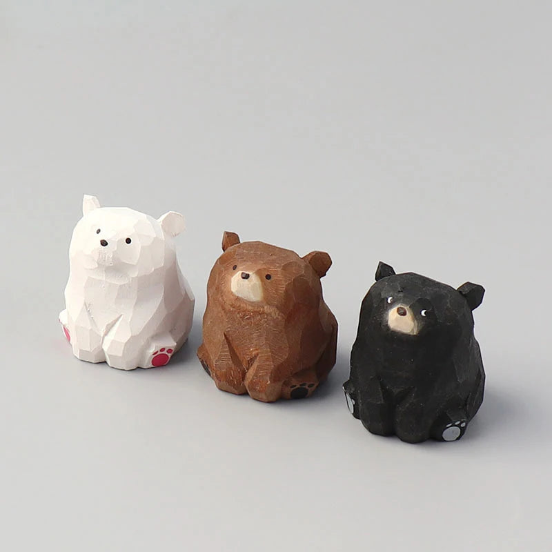 1Pcs Cute Mini Wooden Bear Miniature Figurine, Hand Carved,  Ornaments, Table Decoration or Kids Gifts