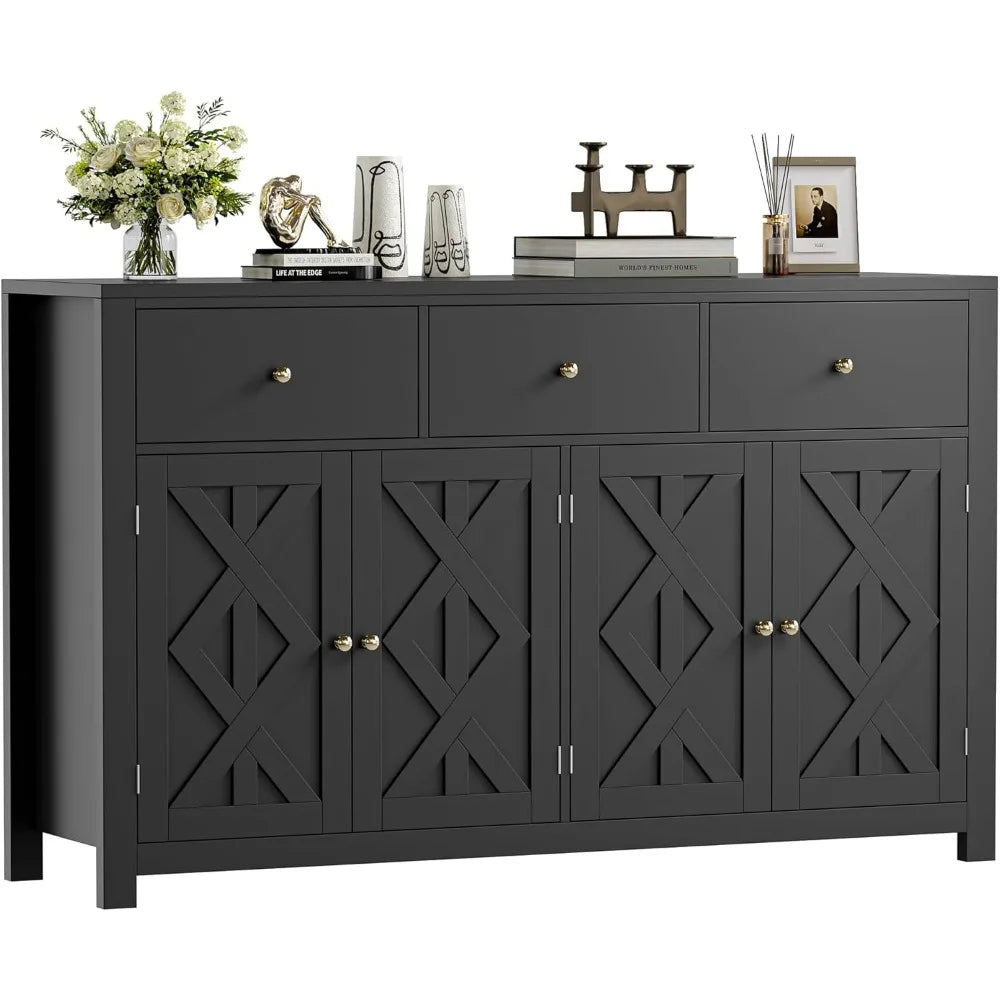 55.1” Large Sideboard Buffet Cabinet, Farmhouse Kitchen Cabinet with 3 Drawers