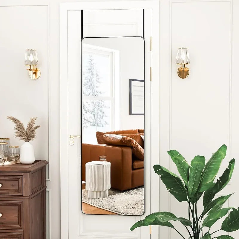 Door Mirror, Full Length Mirror Over The Door, 14'' x 48'' Hanging Mirror, Rounded Rectangular Wall Mounted/Hanging/Leaning