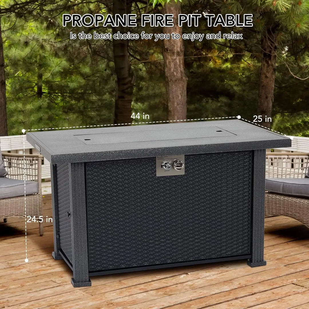 44 Inch Gas Fire Pit Outdoor Firepit Table, 50000BTU Rectangle Propane Fire Table with Cover & Rain Cover for Outside Garden