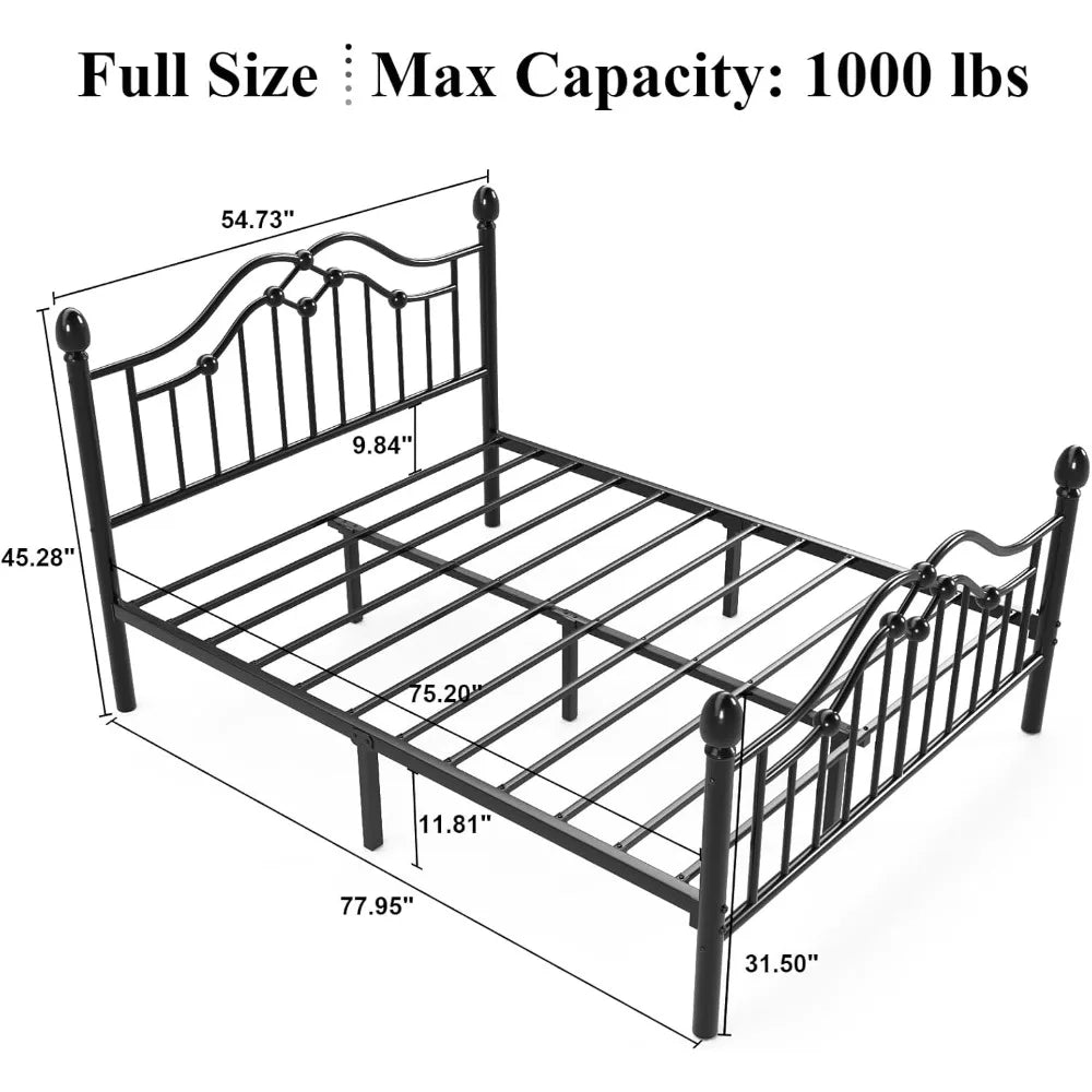 Metal Bed Frame with Classical Headboard and Footboard, Platform Bed Frame with Sturdy Metal Slats Support