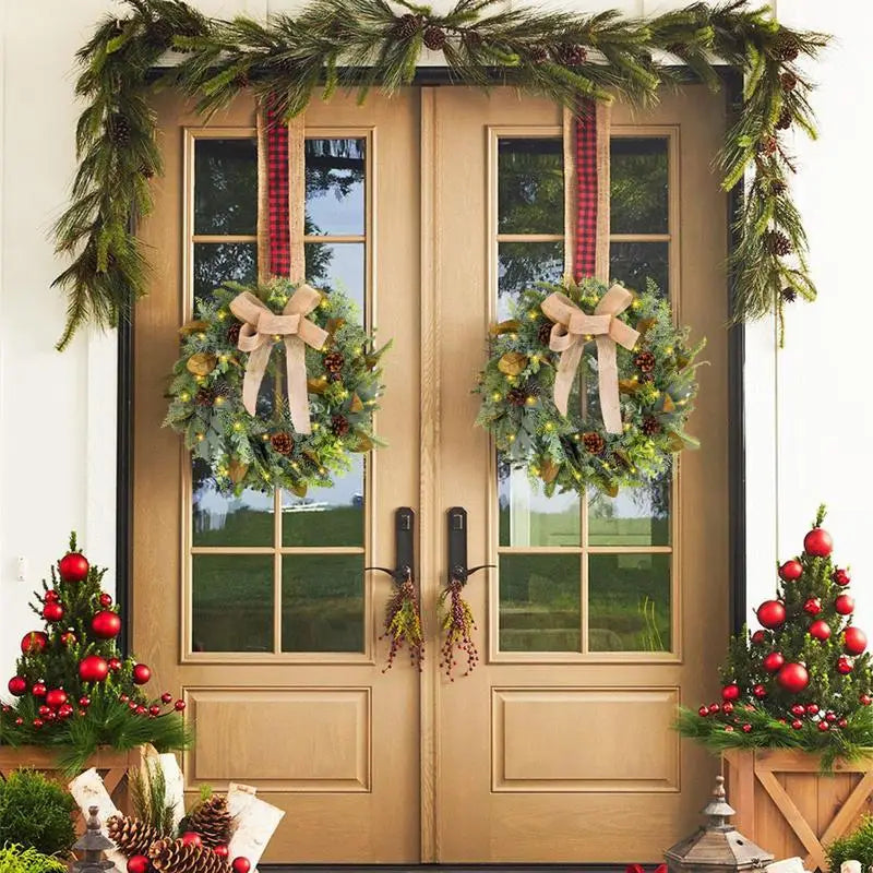 Christmas Holiday Wreath Pre Lit Artificial Green Leaves For Seasonal Home Decorations