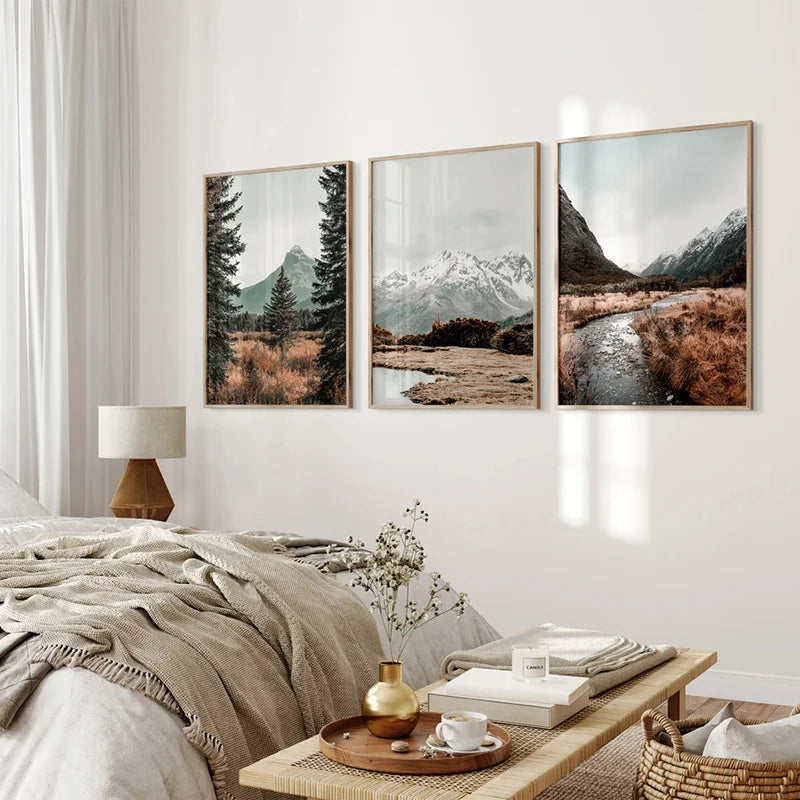 Tranquil Foggy Forest Posters Snow Mountain Landscape Photography Wall Art Canvas Print Paintings Nature Pictures for Home Decor