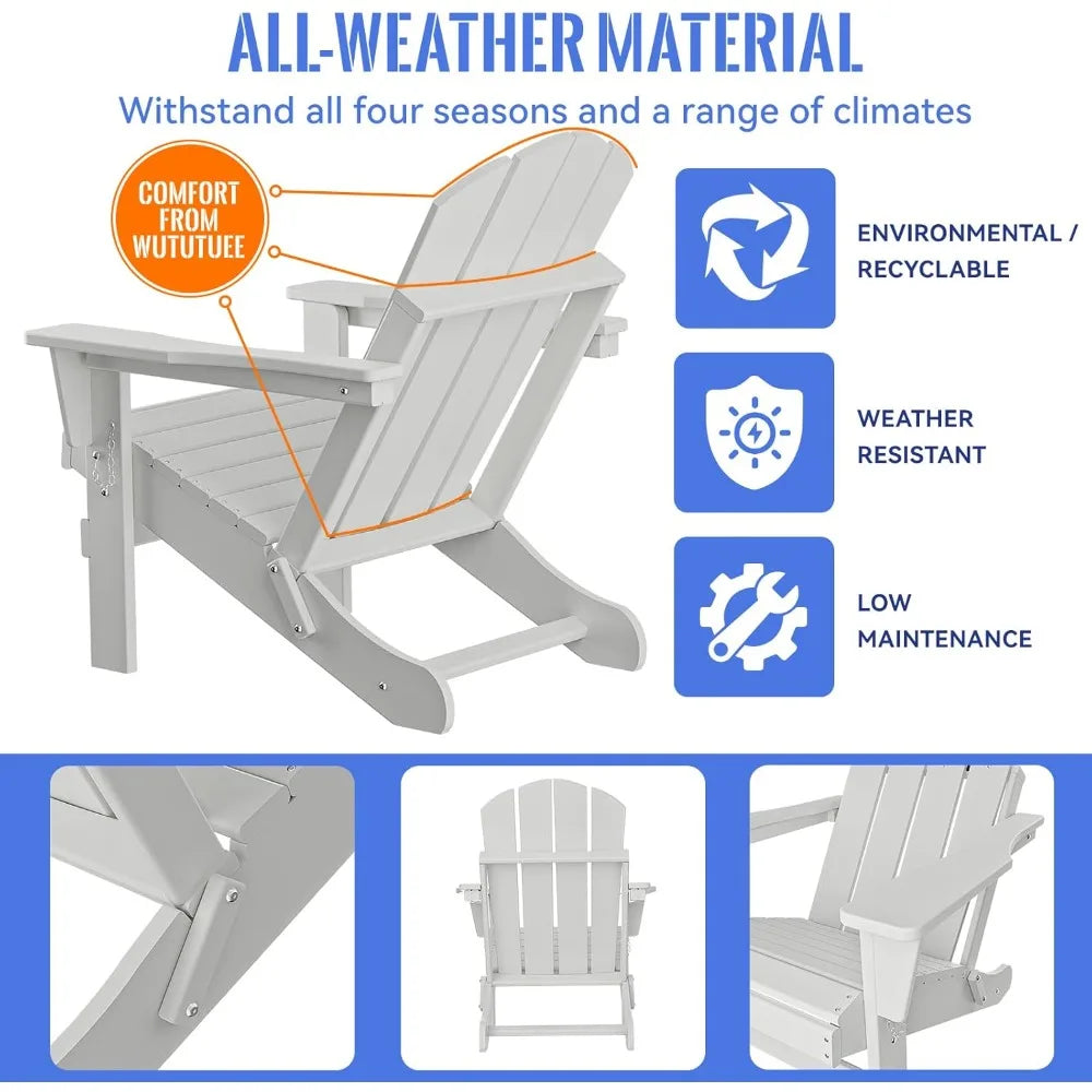 Chair, Folding, Weather Resistant, White, Composite Material, Modern Style, Fire Pit Plastic Chair for Patio, Deck