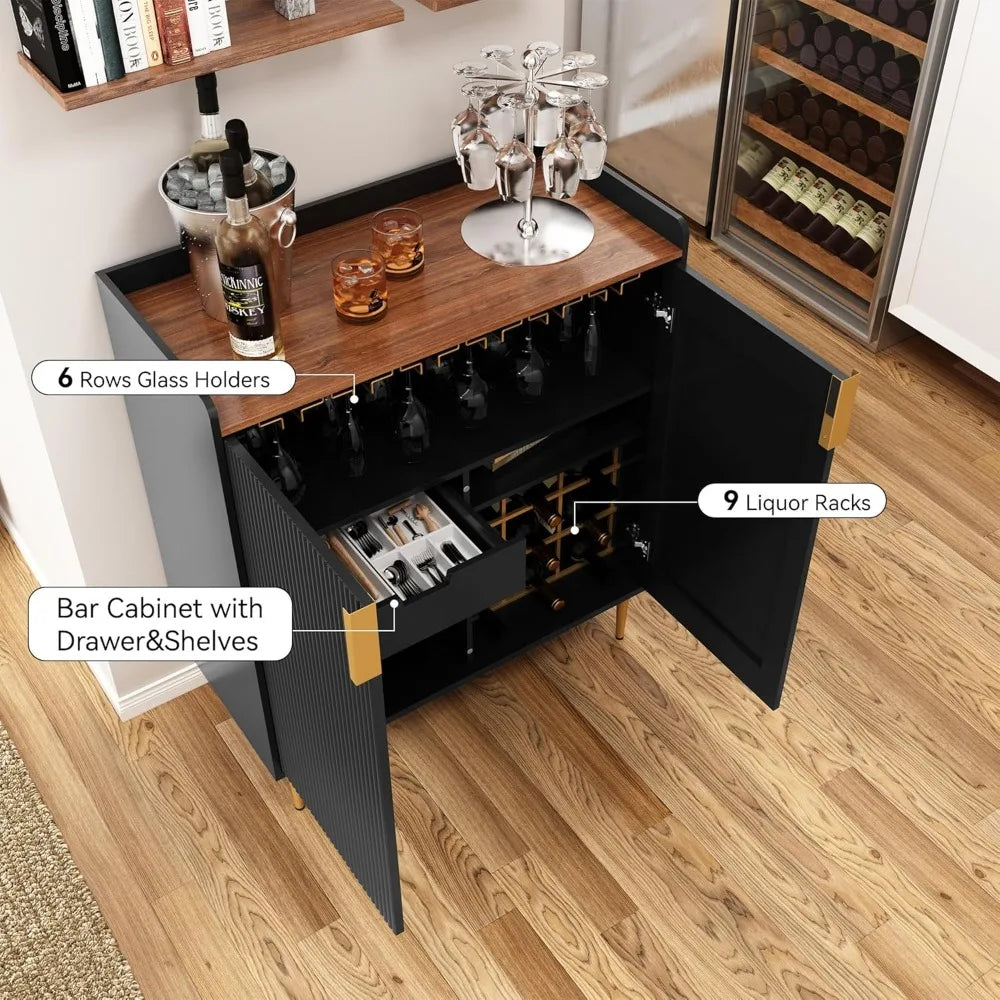 Sideboard Buffet Cabinet with Fluted Texture, Modern Coffee Bar Cabinet with Wine Rack&Drawers, Liquor Cabinet