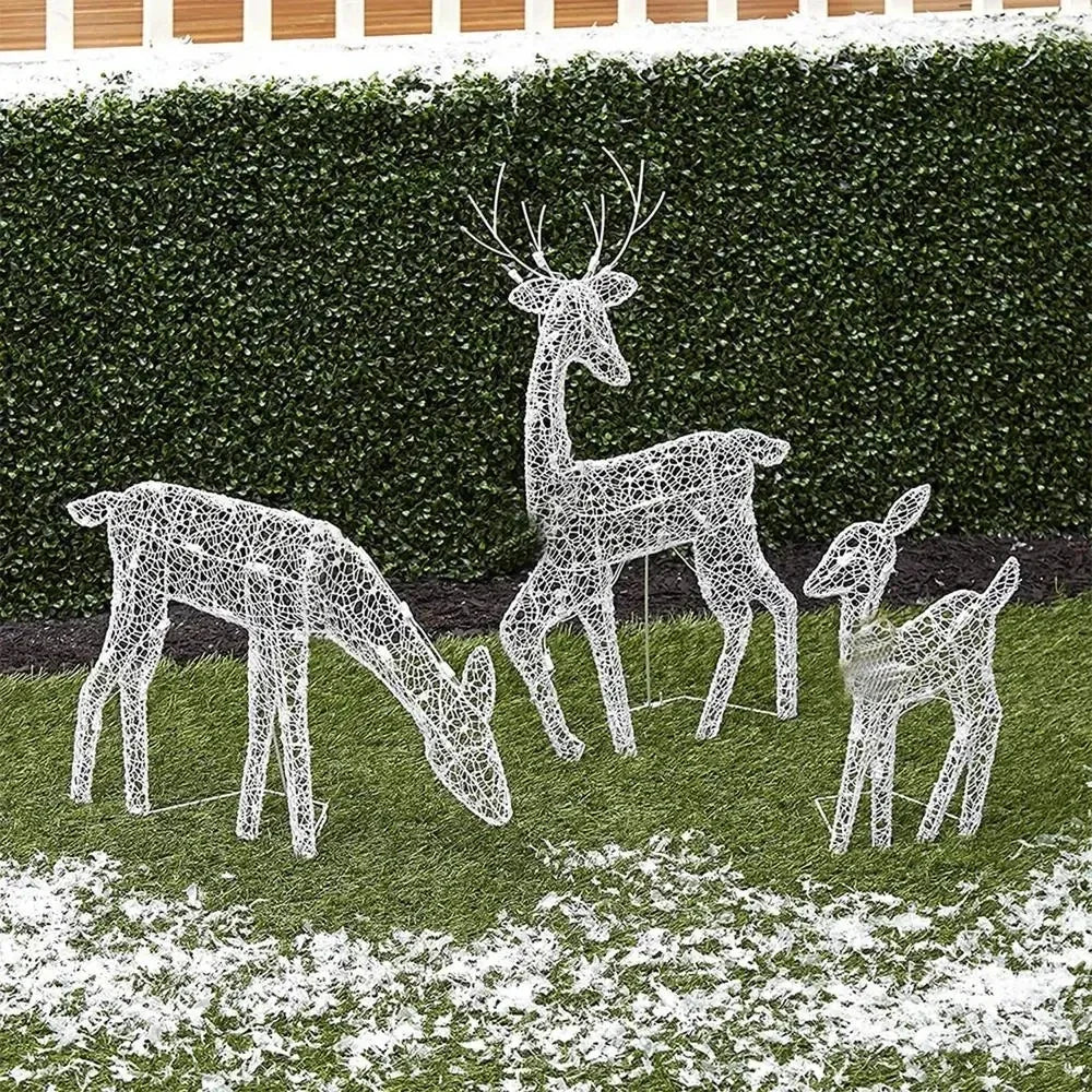 3pcs Handcraft Iron Art Elk Deer Christmas Garden Decor&LED Light Glowing Glitter Reindeer Xmas Home Outdoor Yard Ornament Decor