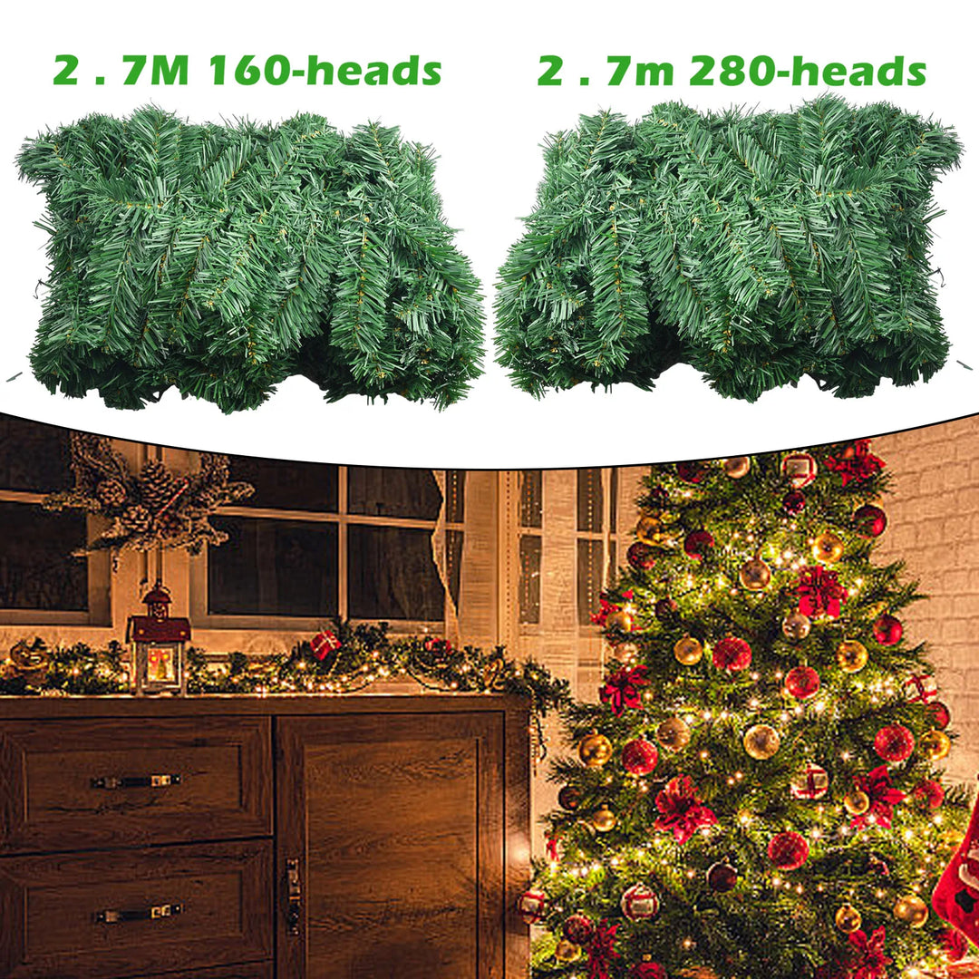 S2.7M Artificial Green` Christmas Garland `PVC Christmas Rattan Wreath `Christmas Pine Tree Rattan `Party Home Decoraion