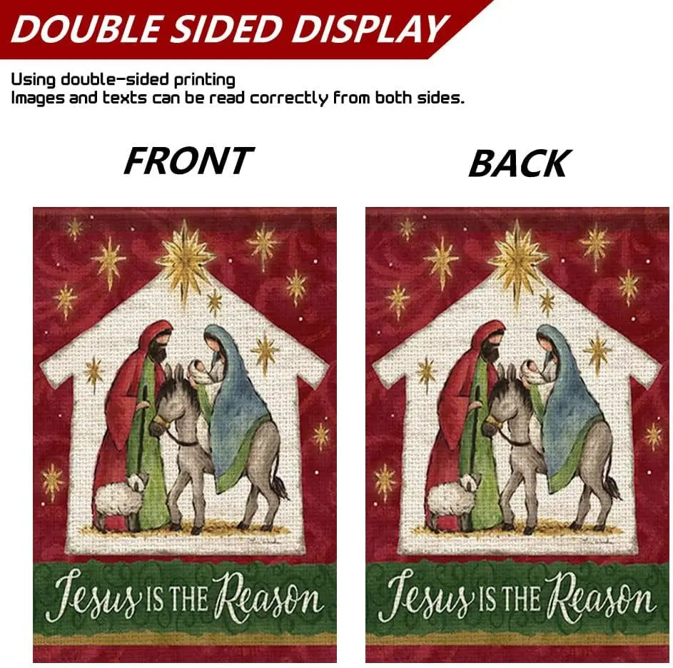 Jesus is the Reason Nativity Christmas Garden Flag Double Sided 12 x 18 Inch Outside Yard Lawn Decor