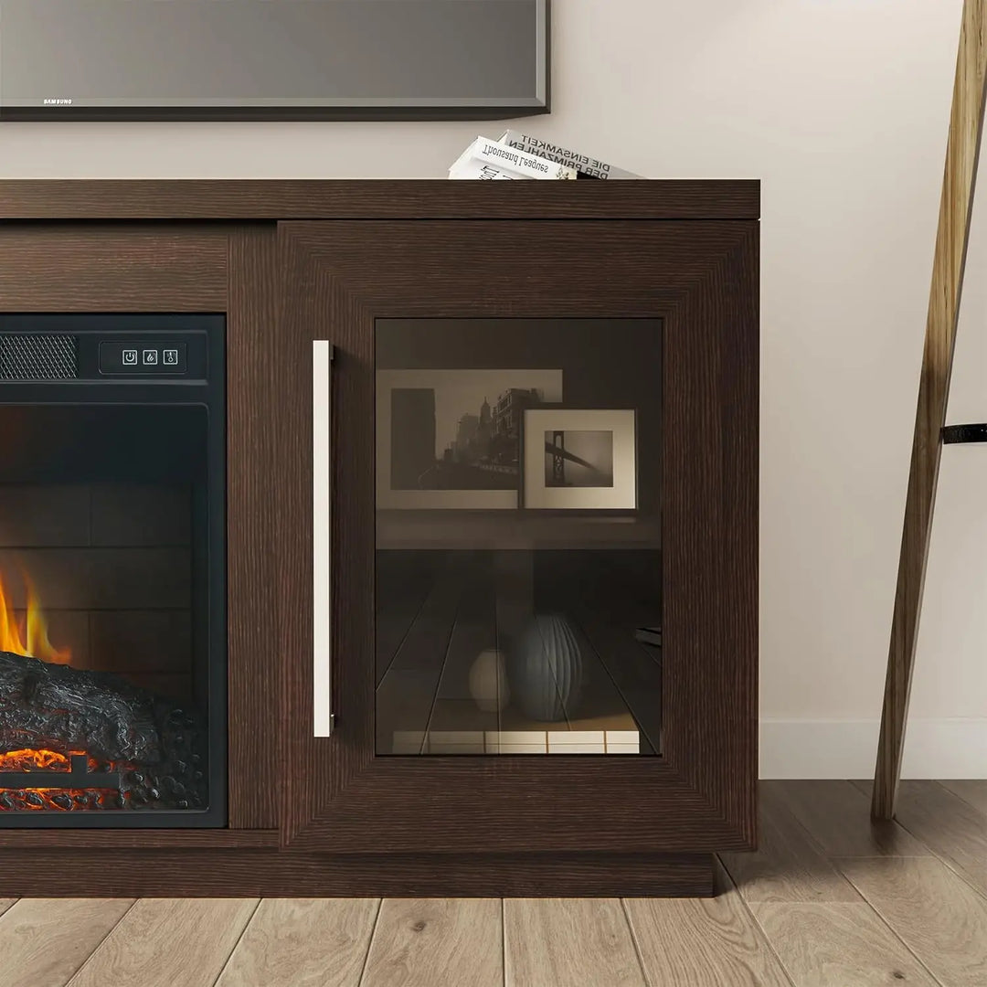 3D Fireplace & Entertainment Center Console for up to 65 Inch TVs, with Barn Door Cabinets