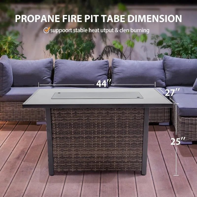 44'' Propane Fire Pit Table, Outdoor Patio Firepit, CSA Certified 50,000 BTU Fire Pit Table, Tempered Glass Tabletop