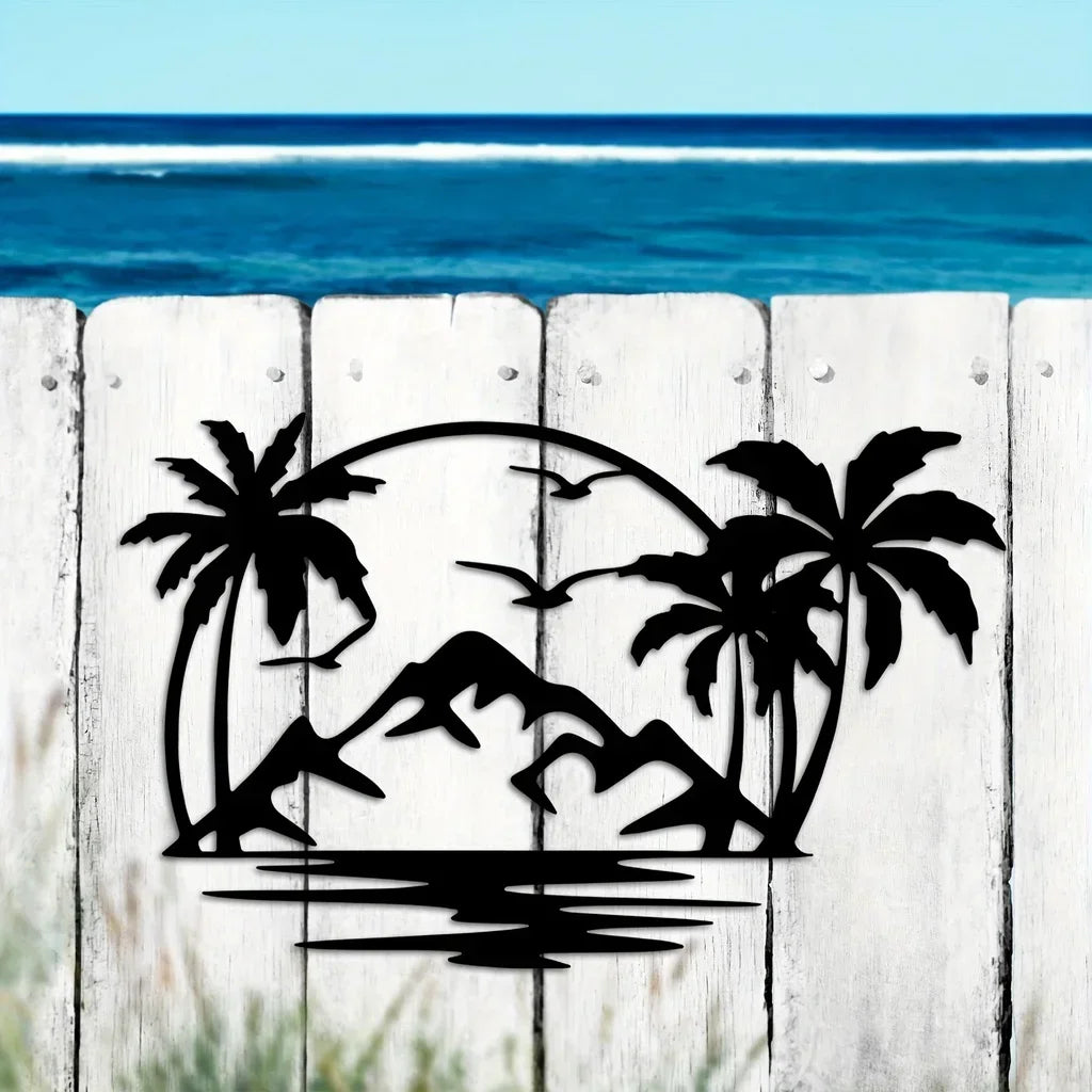 metal iron  Tropical Palm Tree Wall Plaque Decorative Metal Art Outdoor Indoor Use Garden Livingroom Bedroom Background Home Dec