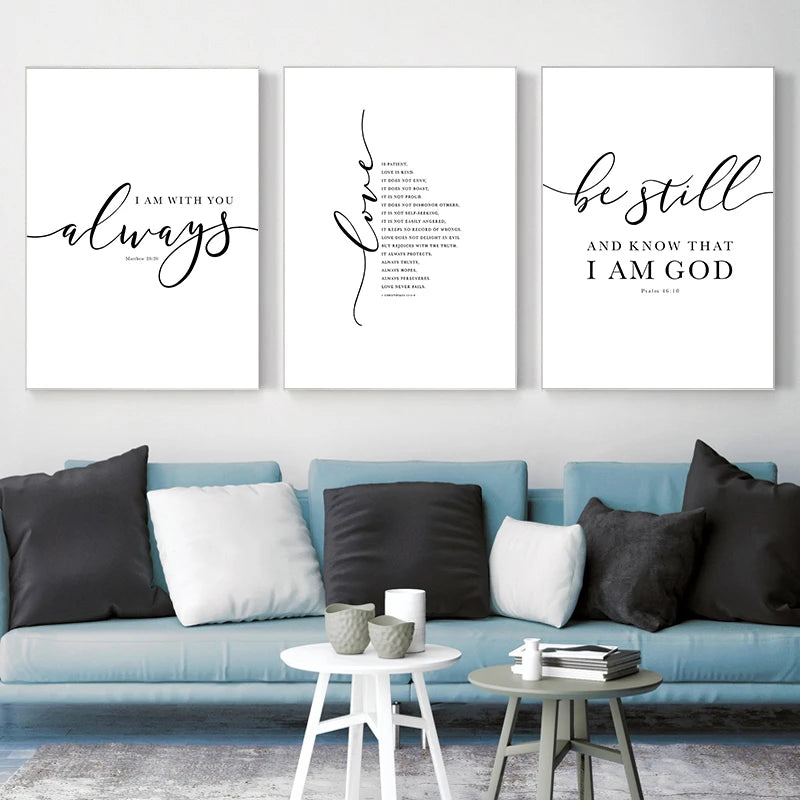 Christian Bible Verse Quote Black White Wall Print Art On Canvas for  Home Wall Décor