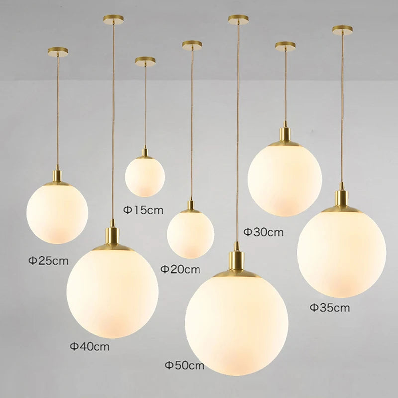 Milky white ball Glass Pendant Lights 8-40CM Home Hanging Lamps For Bar Bedroom Living Room Coffee Decoration Luminaires Lustre