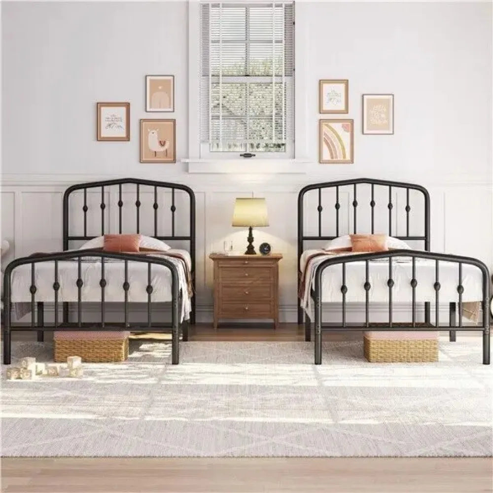 Twin/Full/Queen Bed Frames Metal Platform Bed with Arched Headboard/Footboard,Black/White/Antique Gold