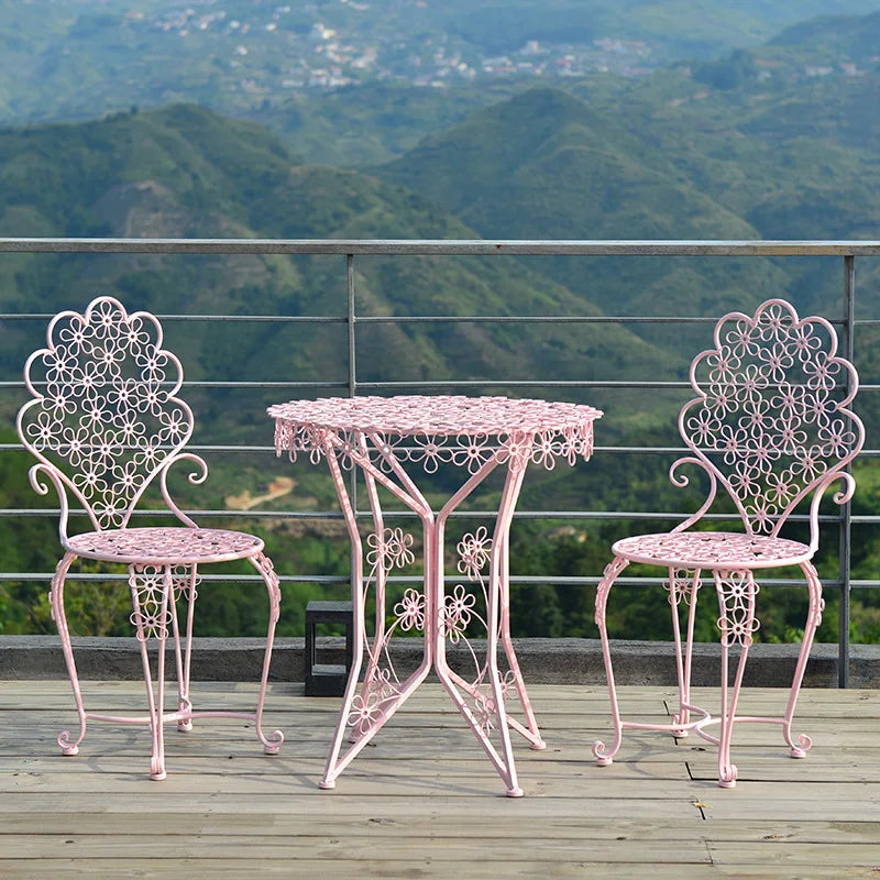 Outdoor Iron Balcony Table and Chair Three-Piece Set Outdoor Garden Patio Terrace Luxury White Furniture Lounge Table Chairs Set