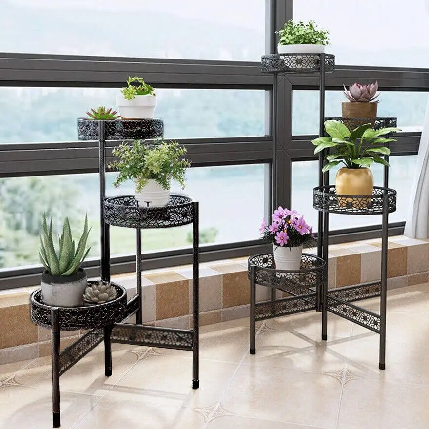 3/4 Tier Metal Plant Stand Ladder Shelf Foldable Flower Stand Indoor Outdoor Plant Display Shelf for Home Garden Patio