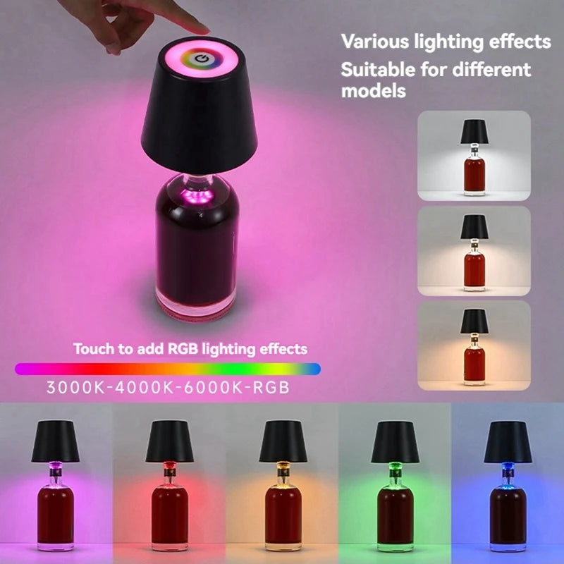 Wireless Bottle Lamp RGB Modes & 3 Color Stepless Dimming Bottle Lamp Shade Rechargeable Bottle Lights For Bars