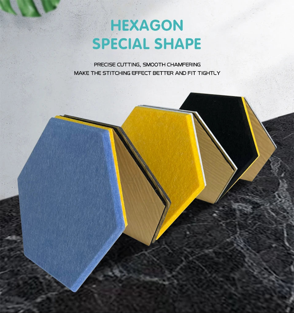 6Pcs Hexagon Polyester Wall Panels Soundproofing Sound Proof Self-adhesive Acoustic Panel Office Esports Room Nursery Wall Decor