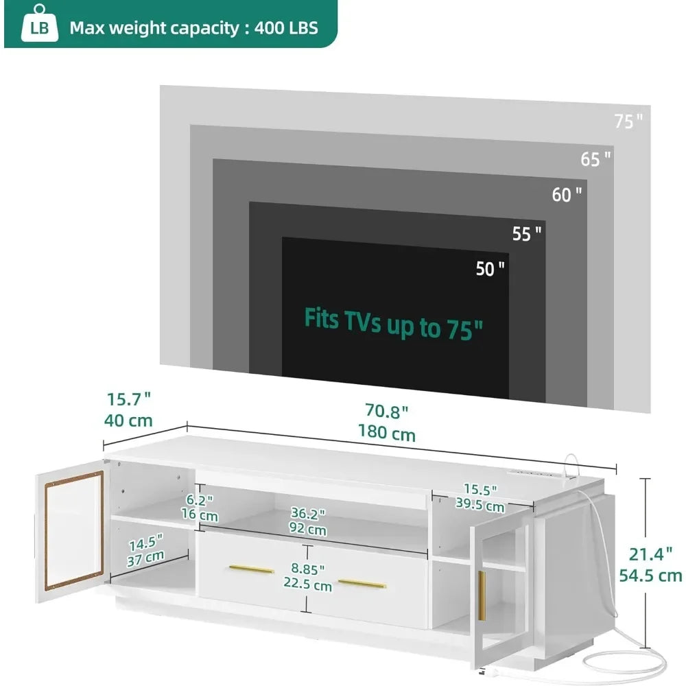 70" LED TV Stand with Power Outlets, Modern Entertainment Center Media Console with Storage Drawers & Cabinets, Ideal TV Stands