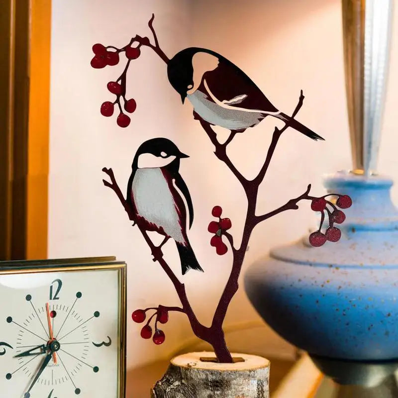 Metal Chickadee Decoration Outside Garden Decoration Rust Birds On Branch Metal Bird Tree Art Garden Backyard Patio Outdoor