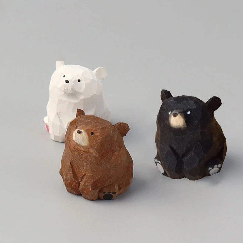 1Pcs Cute Mini Wooden Bear Miniature Figurine, Hand Carved,  Ornaments, Table Decoration or Kids Gifts