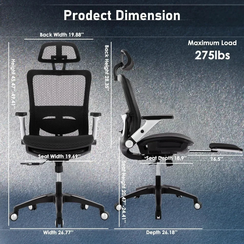 Ergonomic Office Chair With Footrest With Headrest and 4D Flip-up Armrests Computer Executive Desk Chair