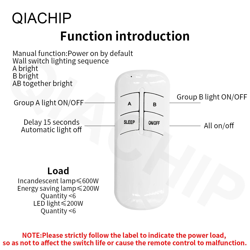 QIACHIP 1/2/3 Way ON/OFF 220V Remote Control Switch Lamp Light Digital Wireless Wall Remote Control Switch Receiver Transmitter