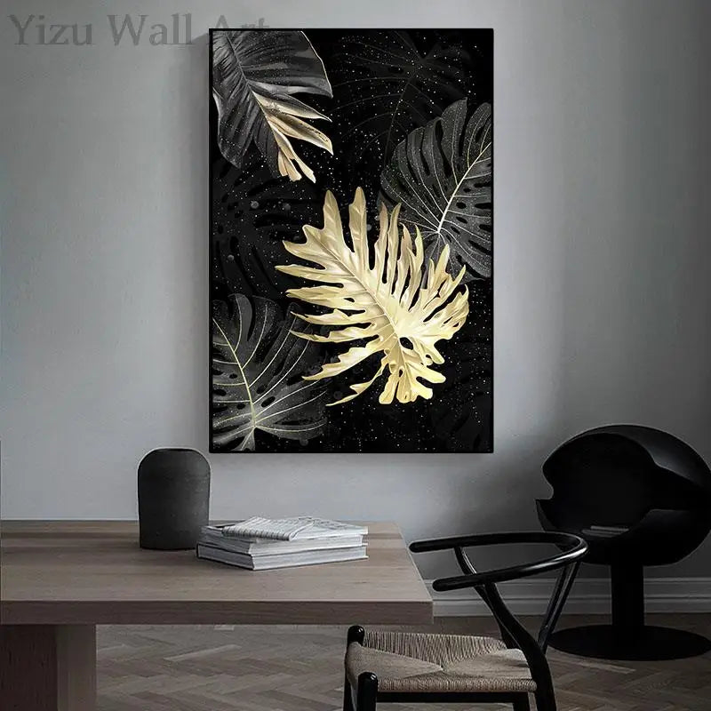 Palm Leaves Beautiful Black Gold Canvas Paintings Prints Modern Artwork Nordic Aesthetic Wall Art Poster Pictures Home Decor