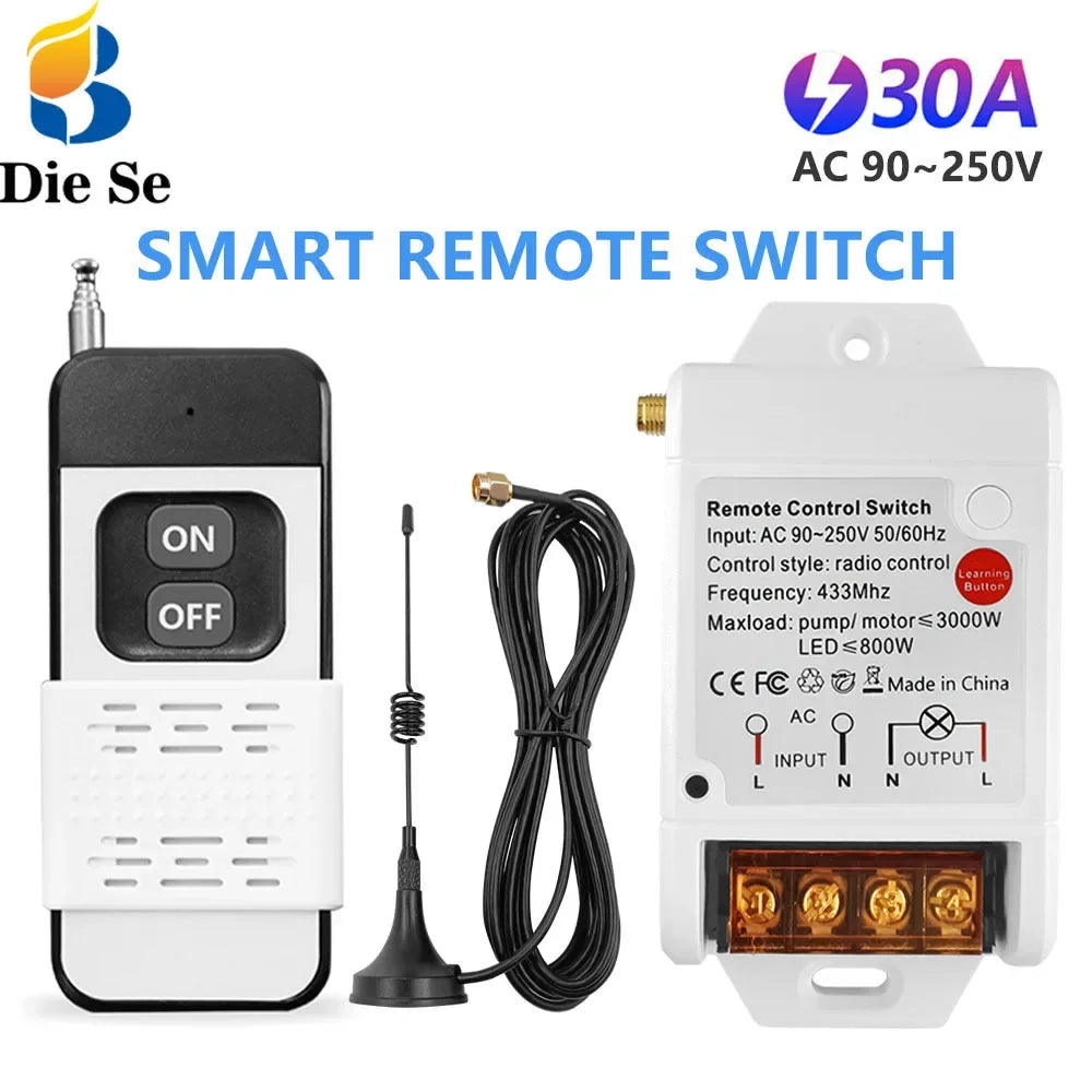 RF 433 Mhz Universal Wireless Remote Control Switch 110V 220v 30A  3000M Remote Control for Electric Gate Light water pump