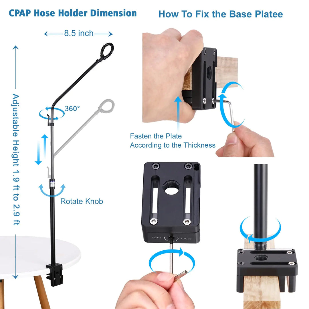 CPAP Hose Holder Hanger, Height Adjustable Tube Lift Support provides 2 Clamping Sides Avoid Tangling Prevent Blockage