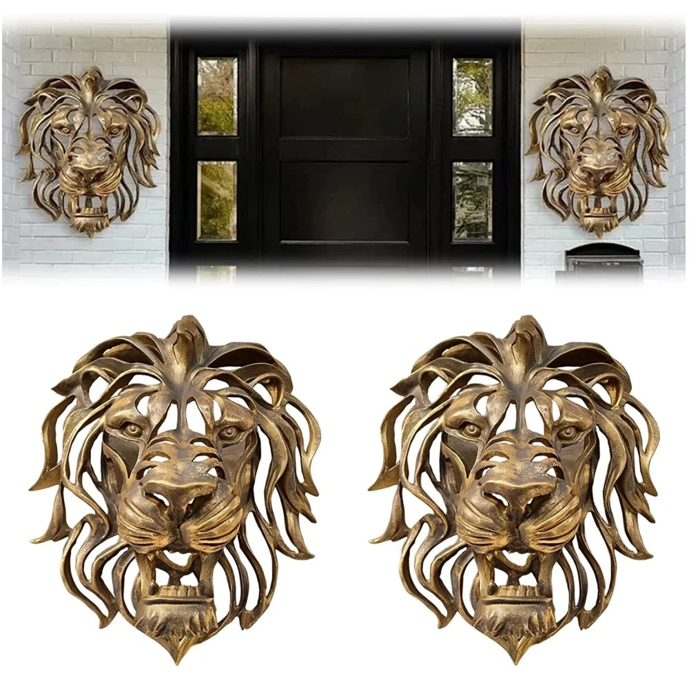 Rare Find-Large Lion Head Wall Mounted Art Sculpture Gold Resin Lion Head Art Wall Luxury Decor Kitchen Wall Bedroom dropshippin