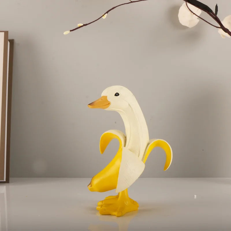 Cartoon Banana Duck Cute Funny Animal Sculpture Abstract Resin Duck Crafts Decorative Figurines Home Decoration Accessories