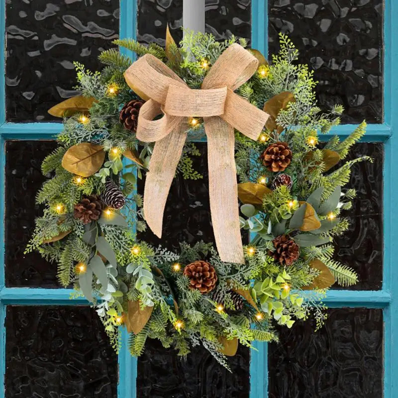 Christmas Holiday Wreath Pre Lit Artificial Green Leaves For Seasonal Home Decorations