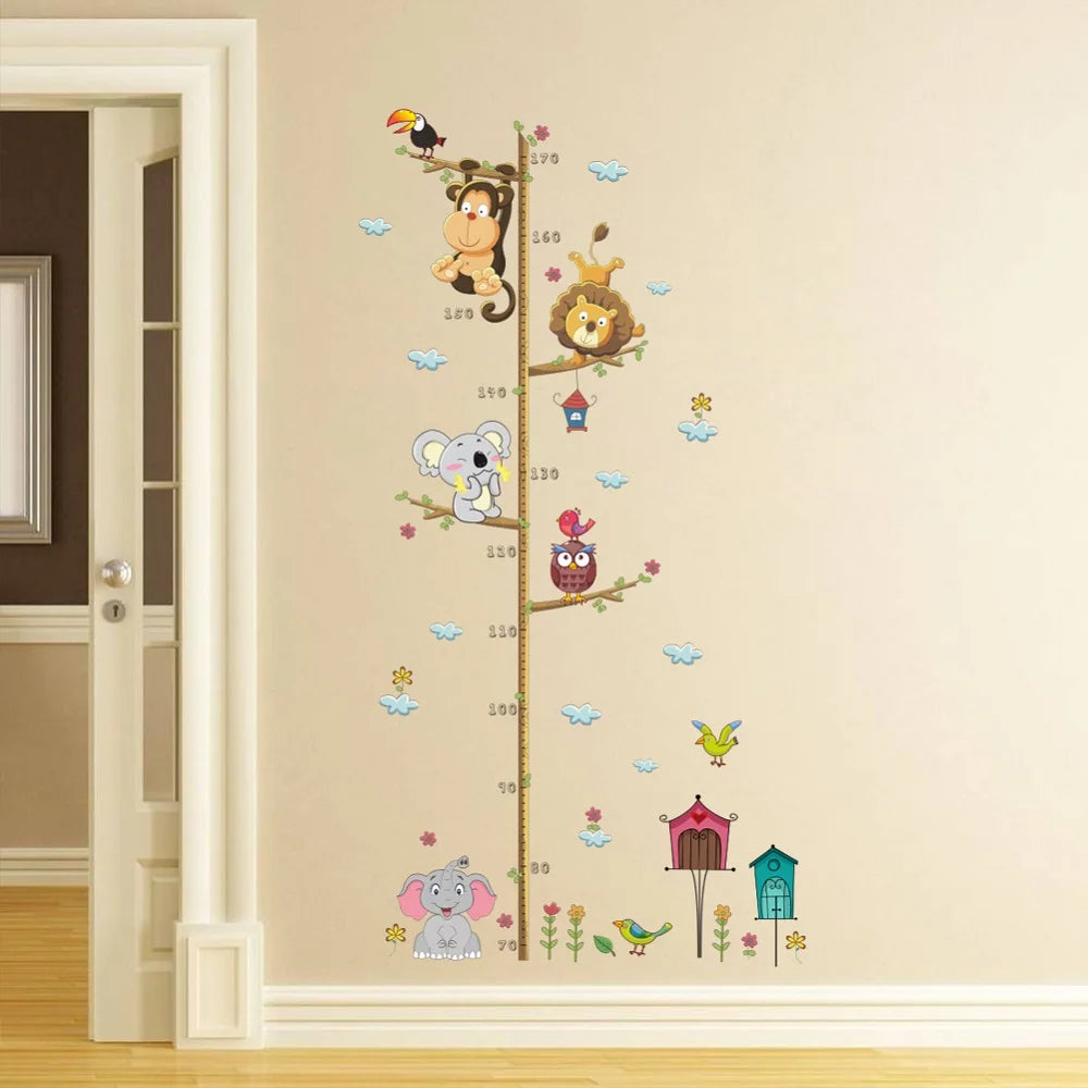 Cartoon Animals  Height Measure Wall Sticker For Kids Rooms Growth Chart, Nursery Room Decor Wall Art