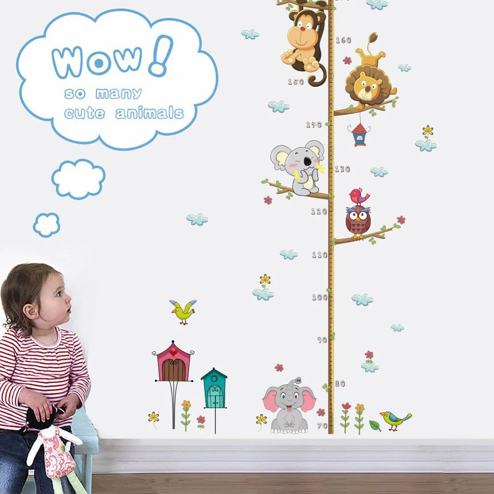 Cartoon Animals  Height Measure Wall Sticker For Kids Rooms Growth Chart, Nursery Room Decor Wall Art