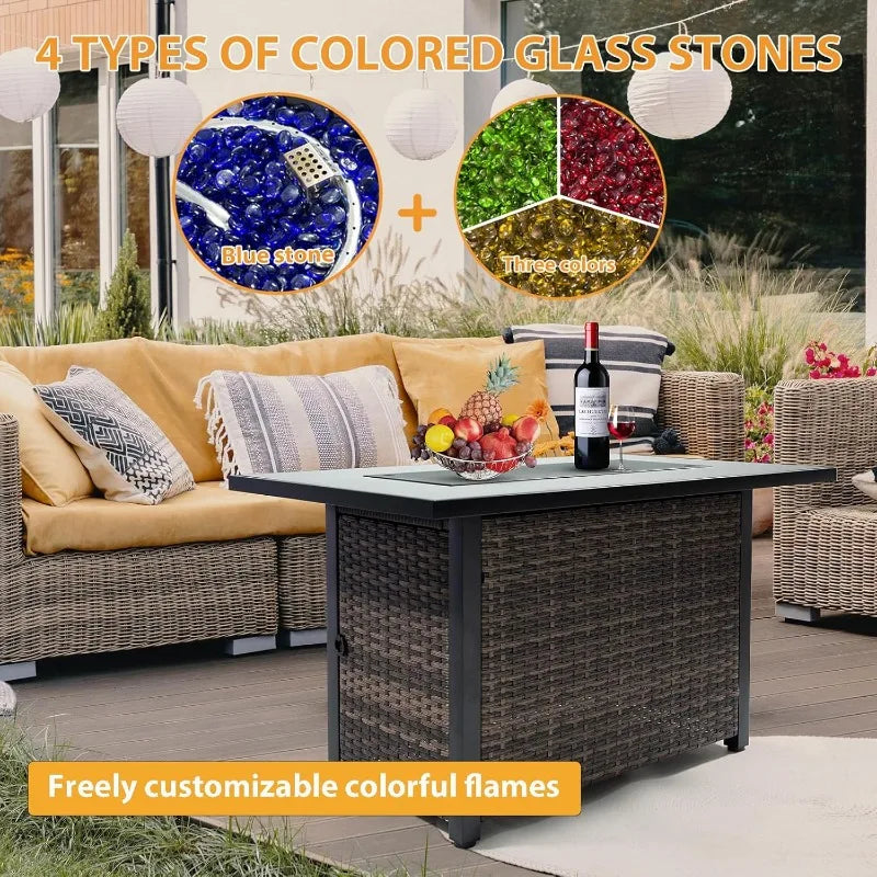 44'' Propane Fire Pit Table, Outdoor Patio Firepit, CSA Certified 50,000 BTU Fire Pit Table, Tempered Glass Tabletop