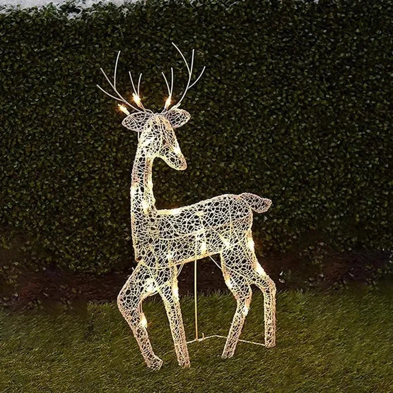 3pcs Handcraft Iron Art Elk Deer Christmas Garden Decor&LED Light Glowing Glitter Reindeer Xmas Home Outdoor Yard Ornament Decor