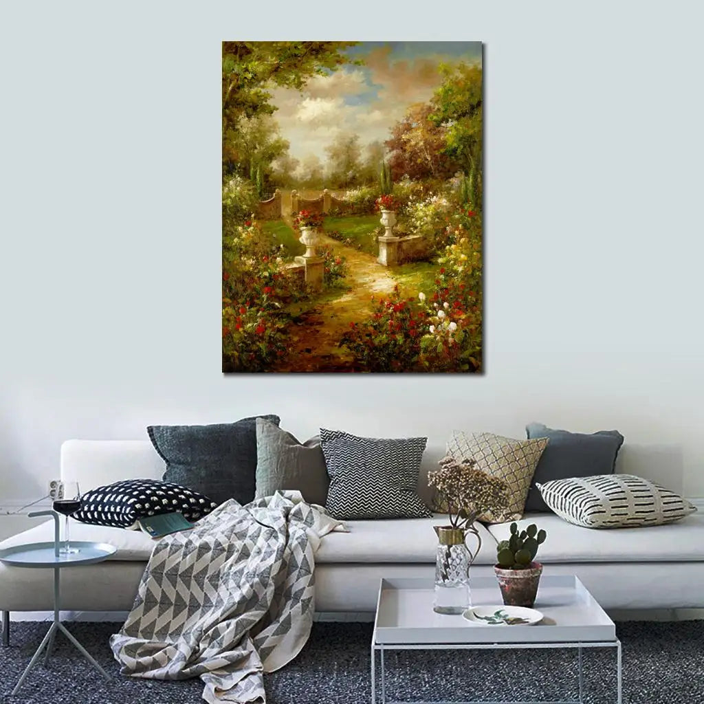 Handmade Beautiful Canvas Art Oil Paintings Garden Landscape Rose Promenade Italian Impressionist Modern Artwork for Wall Decor