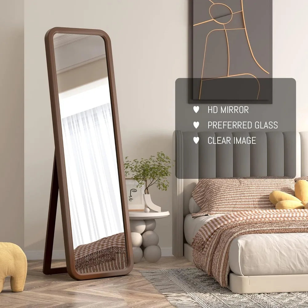 63"×18" Wooden Full Length Mirror, Full Body , Standing Floor , Solid Wood Frame, Stand Up or Wall-Mounted, Dressing for Bedroom