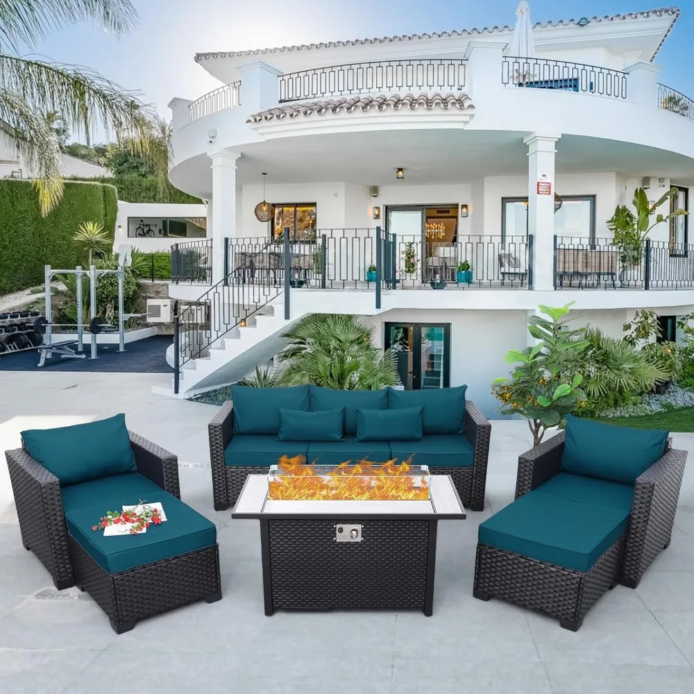 Outdoor Patio Furniture 60000 BTU Outdoor Propane Fire Pit Table Patio Furniture Set 45 In Outdoor Fire Pits 6 Pieces Patio