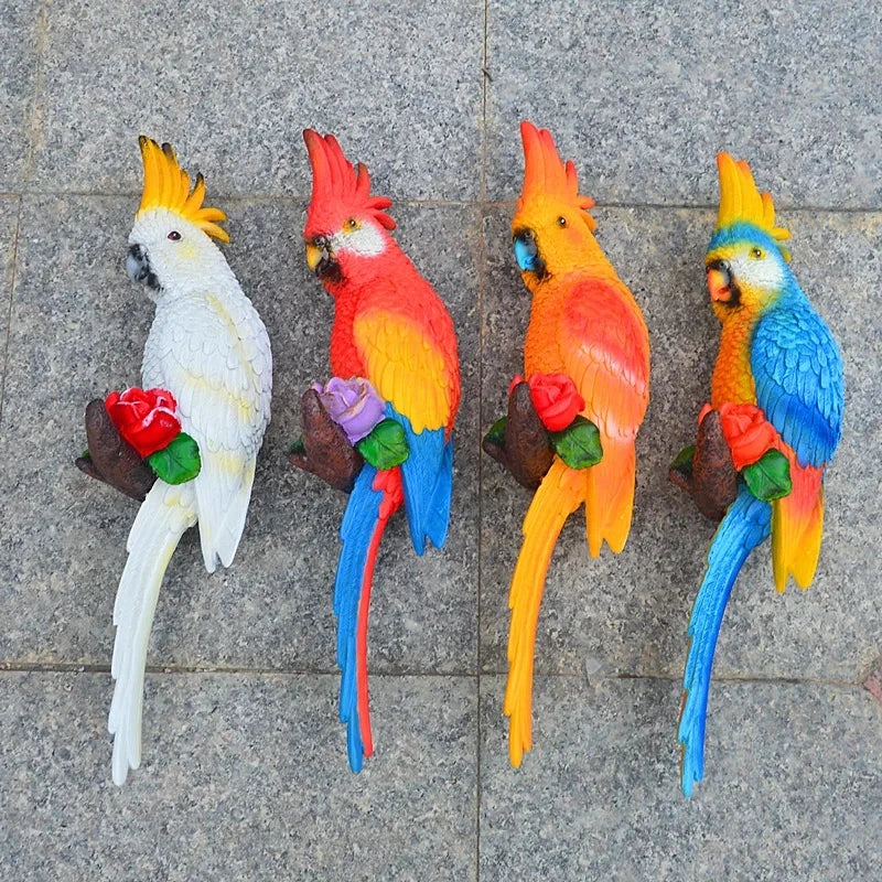 Simulation Resin Parrot Statue Wall Mounted Home Creative Wall Mural Hanging Decoration Sculpture Office Outdoor Garden Ornament