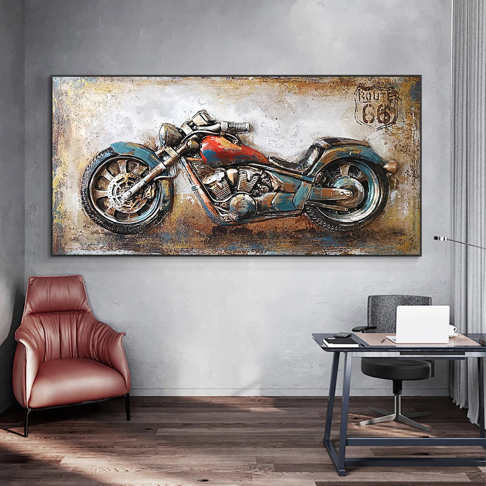 Retro Motorcycle Punk Style Oil Painting Canvas Print Wall Art Picture Bedroom Decoration Poster for Living Room Home Decoration