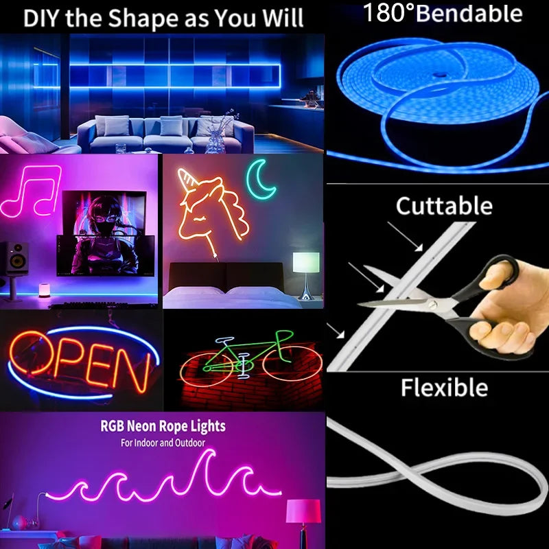 DC5V USB Neon RGB Strip LED Light Tuya WiFi Smart Strip Light IP67 Waterproof RGB DIY Flexible Tape Dream 16 Color For Alexa