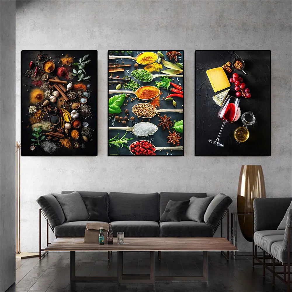 Home Decor Modern Cooking Herbs Spices Sushi Kitchen Utensils Spoon Poster Prin Wall Art Canvas Painting Luxury Artwork Picture