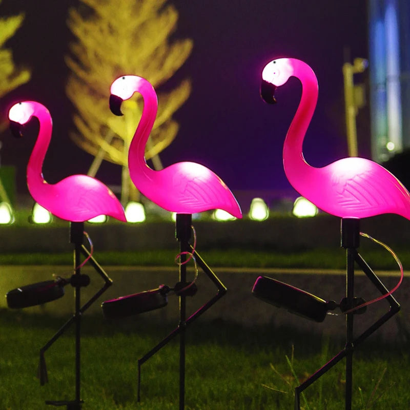 3PCS Outdoor Solar Flamingo Lamp For Your Patio Garden Décor